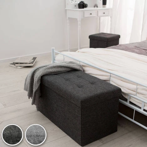 TECTAKE Tabouret Siège Banc Pouf Coffre De Rangement Pliant Rembourré 76 Cm X 38 Cm X 38 Cm Gris Chin? - Gris Clair 4 TECTAKE Tabouret Siège Banc Pouf Coffre De Rangement Pliant Rembourré 76 Cm X 38 Cm X 38 Cm Gris Chin? - Gris Clair – Image 2