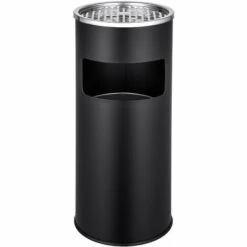TECTAKE Cendrier Extèrieur Intèrieur Sur Pied Poubelle 12 L En Acier Noir