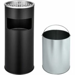 TECTAKE Cendrier Extèrieur Intèrieur Sur Pied Poubelle 12 L En Acier Noir -TECTAKE Soldes 2022 7514390 4