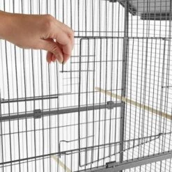 TECTAKE Volière ? Roulettes 85 Cm X 60 Cm X 168 Cm En Acier Avec 1 Mangeoire Et 4 Perchoirs - Gris Anthracite -TECTAKE Soldes 2022 7514394 5