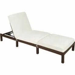 TECTAKE Bain De Soleil De Jardin Réglable 5 Positions En Acier Et Résine Tressée 196 Cm X 66 Cm X 22 Cm Marron + Matelas - Marron