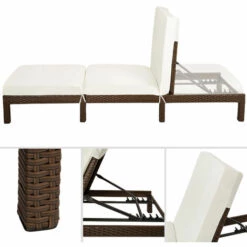 TECTAKE Bain De Soleil De Jardin Réglable 5 Positions En Acier Et Résine Tressée 196 Cm X 66 Cm X 22 Cm Marron + Matelas - Marron -TECTAKE Soldes 2022 7514407 5