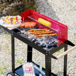 TECTAKE Barbecue Charbon De Bois Mobile + 2 Grilles Et 3 Etagères En Acier 86 Cm X 34 Cm X 80 Cm Noir Rouge - Noir/rouge -TECTAKE Soldes 2022 7514427 3