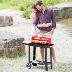 TECTAKE Barbecue Charbon De Bois Mobile + 2 Grilles Et 3 Etagères En Acier 86 Cm X 34 Cm X 80 Cm Noir Rouge - Noir/rouge -TECTAKE Soldes 2022 7514427 4