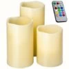 TECTAKE Set De 3 Bougies à LED D'Ambiance Multicolore En Cire V?ritable + 1 Télécommande - Blanc