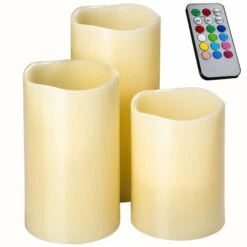 TECTAKE Set De 3 Bougies à LED D'Ambiance Multicolore En Cire V?ritable + 1 Télécommande - Blanc