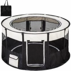 TECTAKE Parc Pour Chien Chiot Chat Pliable En Polyester 114 Cm ? X 60,5 Cm Noir - Noir