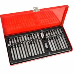 TECTAKE Coffret 40 Pièces Douilles Et Embouts Torx En Acier Chrome Vanadium - Rouge