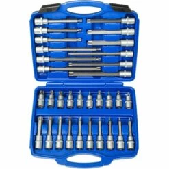TECTAKE Coffret à Outils 32 Pièces Douilles Torx Et Embouts Longs En Acier Chrome Vanadium - Bleu