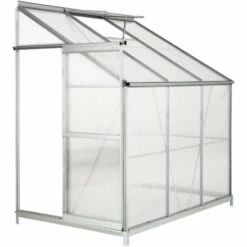 TECTAKE Serre De Jardin Polycarbonate Adoss?e 2,39 M² + 1 Embase En Acier - Blanc Transparent