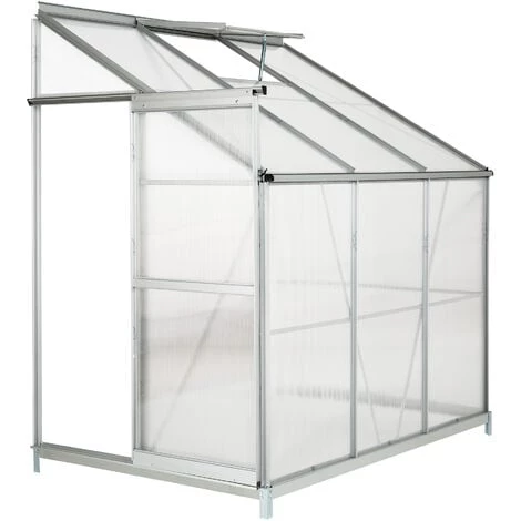 TECTAKE Serre De Jardin Polycarbonate Adoss?e 2,39 M² + 1 Embase En Acier - Blanc Transparent 3 TECTAKE Serre De Jardin Polycarbonate Adoss?e 2,39 M² + 1 Embase En Acier - Blanc Transparent