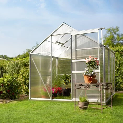 TECTAKE Serre De Jardin Polycarbonate 3,7 M² + 1 Embase En Acier - Blanc Transparent 4 TECTAKE Serre De Jardin Polycarbonate 3,7 M² + 1 Embase En Acier - Blanc Transparent – Image 2