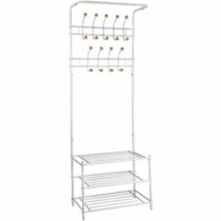 TECTAKE Meuble D'entrée ? Chaussures Et Porte Manteaux En Acier 66 Cm X 187 Cm X 33 Cm Blanc - Blanc