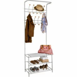 TECTAKE Meuble D'entrée ? Chaussures Et Porte Manteaux En Acier 66 Cm X 187 Cm X 33 Cm Blanc - Blanc -TECTAKE Soldes 2022 7514499 3