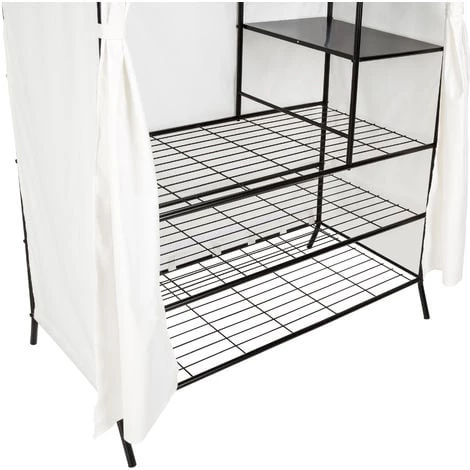TECTAKE Armoire De Rangement, Meuble Penderie ? 7 Compartiments ? Rideau + 1 Tringle En Acier 112 Cm X 207 Cm X 57 Cm - Noir 7 TECTAKE Armoire De Rangement, Meuble Penderie ? 7 Compartiments ? Rideau + 1 Tringle En Acier 112 Cm X 207 Cm X 57 Cm - Noir – Image 5