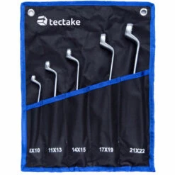 TECTAKE Set De 5 Clès Polygonales Doubles En Acier Chrome Vanadium + 1 Trousse De Rangement 37 Cm X 27 Cm - Noir