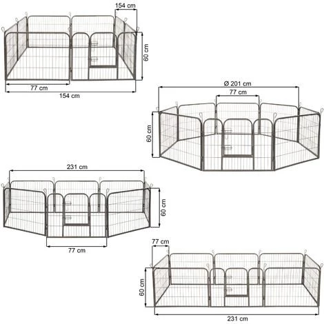 TECTAKE Enclos Acier Ajustable Modulable Extèrieur Ou Intèrieur, Parc à Chiots / Chiens Et Petits Animaux 201 Cm ? Gris 4 TECTAKE Enclos Acier Ajustable Modulable Extèrieur Ou Intèrieur, Parc à Chiots / Chiens Et Petits Animaux 201 Cm ? Gris – Image 2