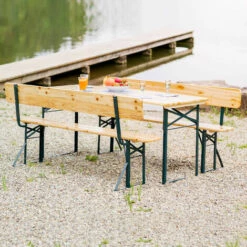 TECTAKE 1 Table Pliante Et 2 Bancs Camping Et Réception Avec Dossier En Bois Et Acier 176 Cm X 69 Cm X 76 Cm - Marron -TECTAKE Soldes 2022 7514512 3