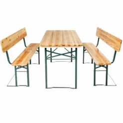 TECTAKE 1 Table Pliante Et 2 Bancs Camping Et Réception Avec Dossier En Bois Et Acier 176 Cm X 69 Cm X 76 Cm - Marron -TECTAKE Soldes 2022 7514512 5