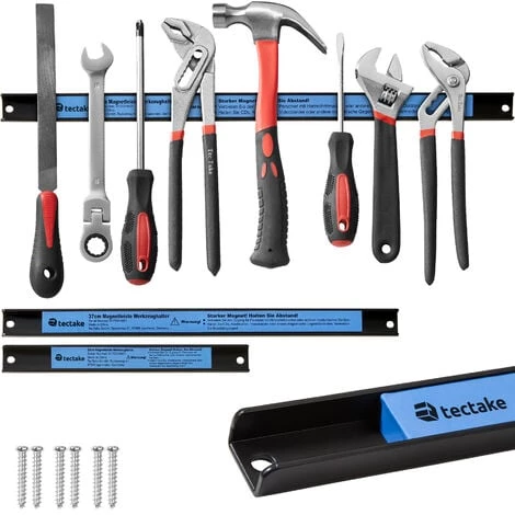 TECTAKE Set De 3 Barres De Rangement Outils Murales 3 Tailles Différentes En Acier Bleu - Noir/bleu 4 TECTAKE Set De 3 Barres De Rangement Outils Murales 3 Tailles Différentes En Acier Bleu - Noir/bleu – Image 2