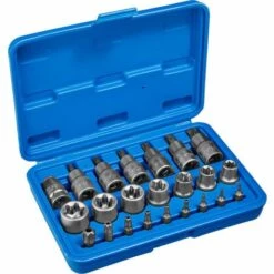 TECTAKE Coffret à Outils 23 Pièces Douilles Torx Femelle + Torx Mâle En Acier Chrome Vanadium - Bleu