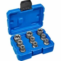TECTAKE Coffret à Outils 9 Pièces Douilles Torx Femelle En Acier Chrome Vanadium - Bleu