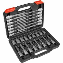 TECTAKE Coffret 30 Douilles Mâles Longues Et Courtes Pour Clé à Cliquet En Acier Chrome Vanadium - Noir/rouge