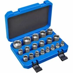 TECTAKE Coffret 19 Douilles Multi Empreintes Pour Clé à Cliquet En Acier Chrome Vanadium - Bleu