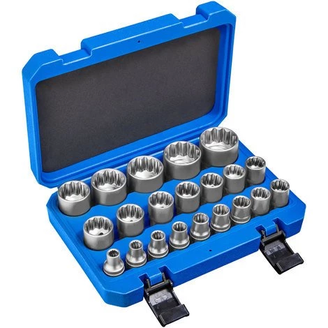 TECTAKE Coffret à Outils 21 Pièces Douilles Femelles 12 Pans En Acier Chrome Vanadium - Bleu 3 TECTAKE Coffret à Outils 21 Pièces Douilles Femelles 12 Pans En Acier Chrome Vanadium - Bleu