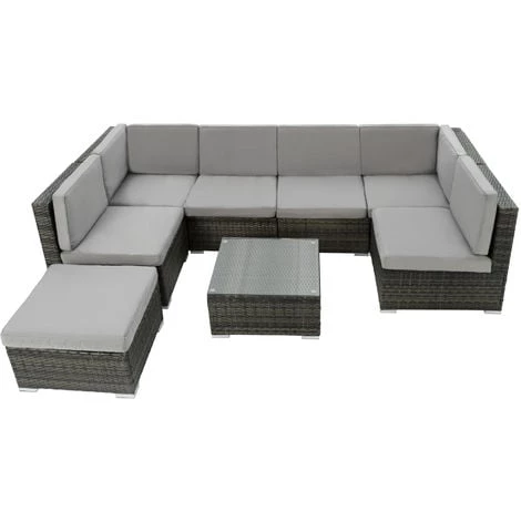 TECTAKE Salon De Jardin VENISE 7 Places Design 6 Fauteuils 1 Tabouret 1 Table En Résine Tressée Gris - Gris 5 TECTAKE Salon De Jardin VENISE 7 Places Design 6 Fauteuils 1 Tabouret 1 Table En Résine Tressée Gris - Gris – Image 3
