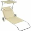 TECTAKE Transat Jardin De Bain Piscine Pliant Réglable à 2 Roues 176 Cm X 62 Cm X 90 Cm En Aluminium + Pare Soleil Beige - Beige -TECTAKE Soldes 2022 7514645 1
