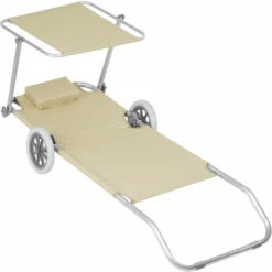 TECTAKE Transat Jardin De Bain Piscine Pliant Réglable à 2 Roues 176 Cm X 62 Cm X 90 Cm En Aluminium + Pare Soleil Beige - Beige -TECTAKE Soldes 2022 7514645 4