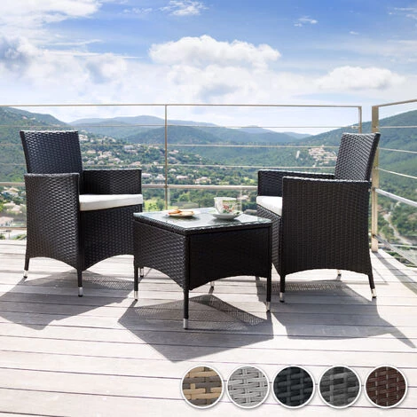 TECTAKE Salon De Jardin LUCERNE - 2 Chaises Fauteuils Et 1 Table En Résine Tressée Gris - Gris 4 TECTAKE Salon De Jardin LUCERNE - 2 Chaises Fauteuils Et 1 Table En Résine Tressée Gris - Gris – Image 2