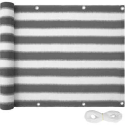 TECTAKE Brise Vue Balcon Jardin Terrasse En Plastique 5 M X 0,9 M Blanc Gris à Rayures - Blanc/gris Rayé