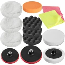 TECTAKE Set 13 Pièces Bonnets éponges Et Disques De Polissage Auto Pour Polisseuse Rotative - Multicolore