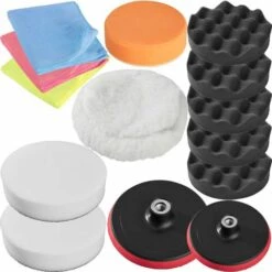 TECTAKE Set 14 Pièces Bonnets èponges Et Disques De Polissage Auto Pour Polisseuse Rotative - Multicolore