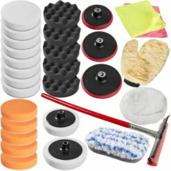 TECTAKE Set De Polissage 29 Pièces Bonnets éponges Et Disques De Polissage Auto Pour Polisseuse Rotative - Multicolore