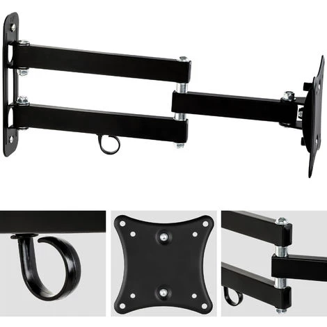 TECTAKE Support Mural TV Orientable Et Inclinable Avec Bras Articulé Pour écran 10" à 24" X 2 - Noir 7 TECTAKE Support Mural TV Orientable Et Inclinable Avec Bras Articulé Pour écran 10" à 24" X 2 - Noir – Image 5