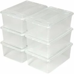 TECTAKE 12 Boites De Rangement En Plastique Transparent 33 Cm X 23 Cm X 12 Cm - Blanc Transparent