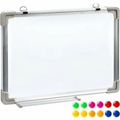 TECTAKE Tableau Blanc Magnétique 60 X 45 Cm + 12 Aimants Multicolores - Blanc