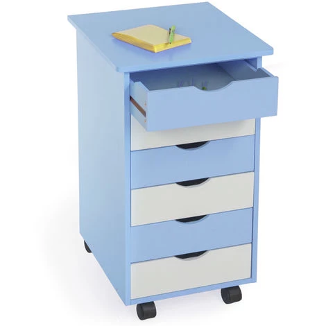 TECTAKE Caisson à Roulettes De Bureau 6 Tiroirs 65 Cm X 36 Cm X 40 Cm Blanc Bleu - Bleu 4 TECTAKE Caisson à Roulettes De Bureau 6 Tiroirs 65 Cm X 36 Cm X 40 Cm Blanc Bleu - Bleu – Image 2