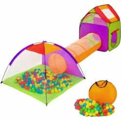 TECTAKE Tente Enfant Avec Tunnel De Jeu + 200 Balles + Sac De Transport Multicolore - Multicolore