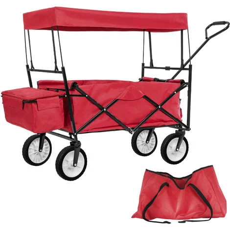 TECTAKE Chariot De Jardin, Remorque à Main Pliable Avec Toit En Bâche - Rouge 3 TECTAKE Chariot De Jardin, Remorque à Main Pliable Avec Toit En Bâche - Rouge