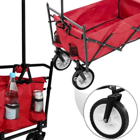 TECTAKE Chariot De Jardin, Remorque à Main Pliable Avec Toit En Bâche - Rouge 6 TECTAKE Chariot De Jardin, Remorque à Main Pliable Avec Toit En Bâche - Rouge – Image 4