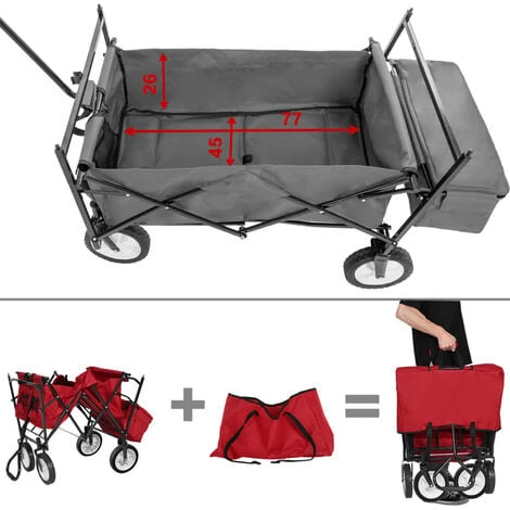 TECTAKE Chariot De Jardin, Remorque à Main Pliable Avec Toit En Bâche - Rouge 7 TECTAKE Chariot De Jardin, Remorque à Main Pliable Avec Toit En Bâche - Rouge – Image 5