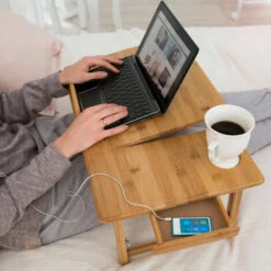 TECTAKE Table De Lit Pour Ordinateur Tablette Liseuse En Bambou Réglable En Hauteur Inclinable & Pliable + USB Ventilateur - Marron -TECTAKE Soldes 2022 7644007 3