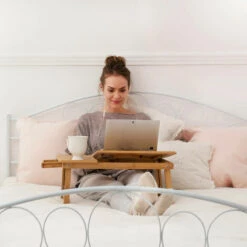 TECTAKE Table De Lit Pour Ordinateur Tablette Liseuse En Bambou Réglable En Hauteur Inclinable & Pliable + USB Ventilateur - Marron -TECTAKE Soldes 2022 7644007 4