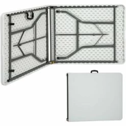 TECTAKE Table Pliante De Camping En Acier Et En Plastique Avec Sangle De Transport 183 Cm X 76 Cm X 74 Cm Blanc - Blanc -TECTAKE Soldes 2022 7644052 4