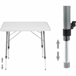 TECTAKE Table De Camping, Table De Pique Nique, Table De Jardin Ajustable En Hauteur - Pliante 80 Cm X 60 Cm X 68 Cm Blanc - Gris -TECTAKE Soldes 2022 7644053 4