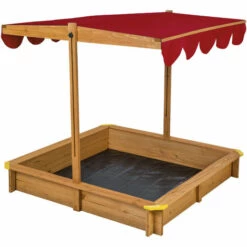 TECTAKE Bac ? Sable En Bois Avec 1 Toit Et 1 Bâche 120 Cm X 120 Cm X 120 Cm Rouge - Rouge -TECTAKE Soldes 2022 7644055 3